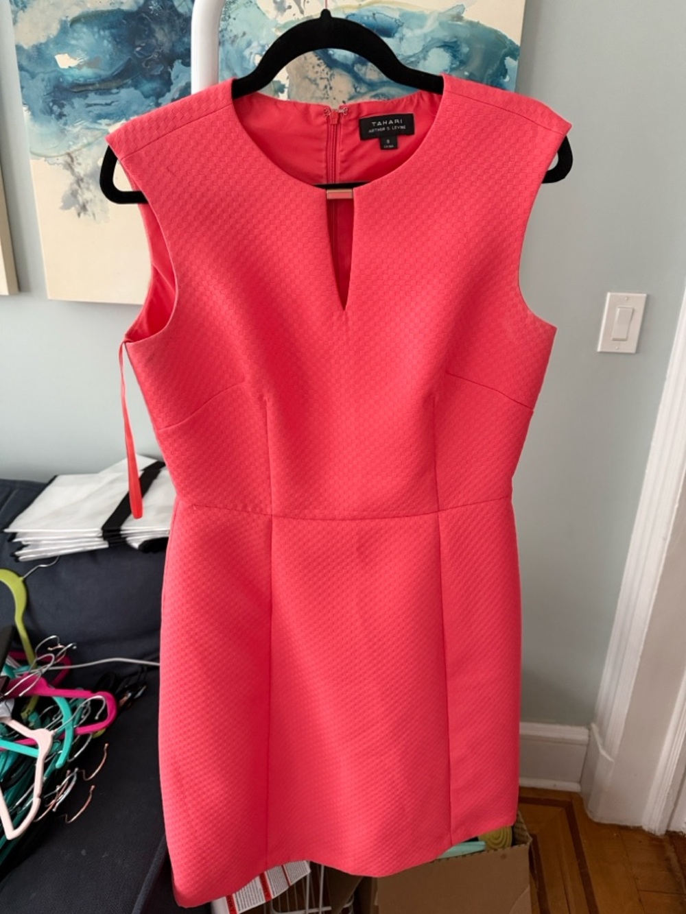 Tahari ASL Coral Pink Textured Sheath Dress